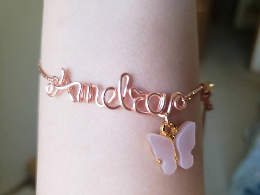 Name Bracelet, Butterfly charm Personalized Bracelet, Custom Name Bracelet for Women/Teen Girl