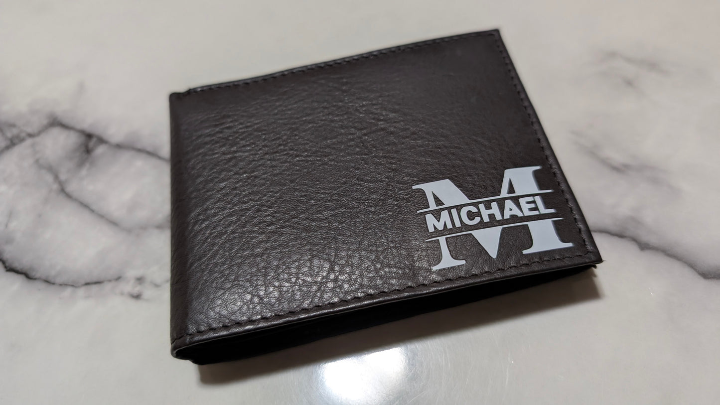Personalized Genuine Leather Men’s Wallet with ID Window – Custom Monogram Gift for Him
